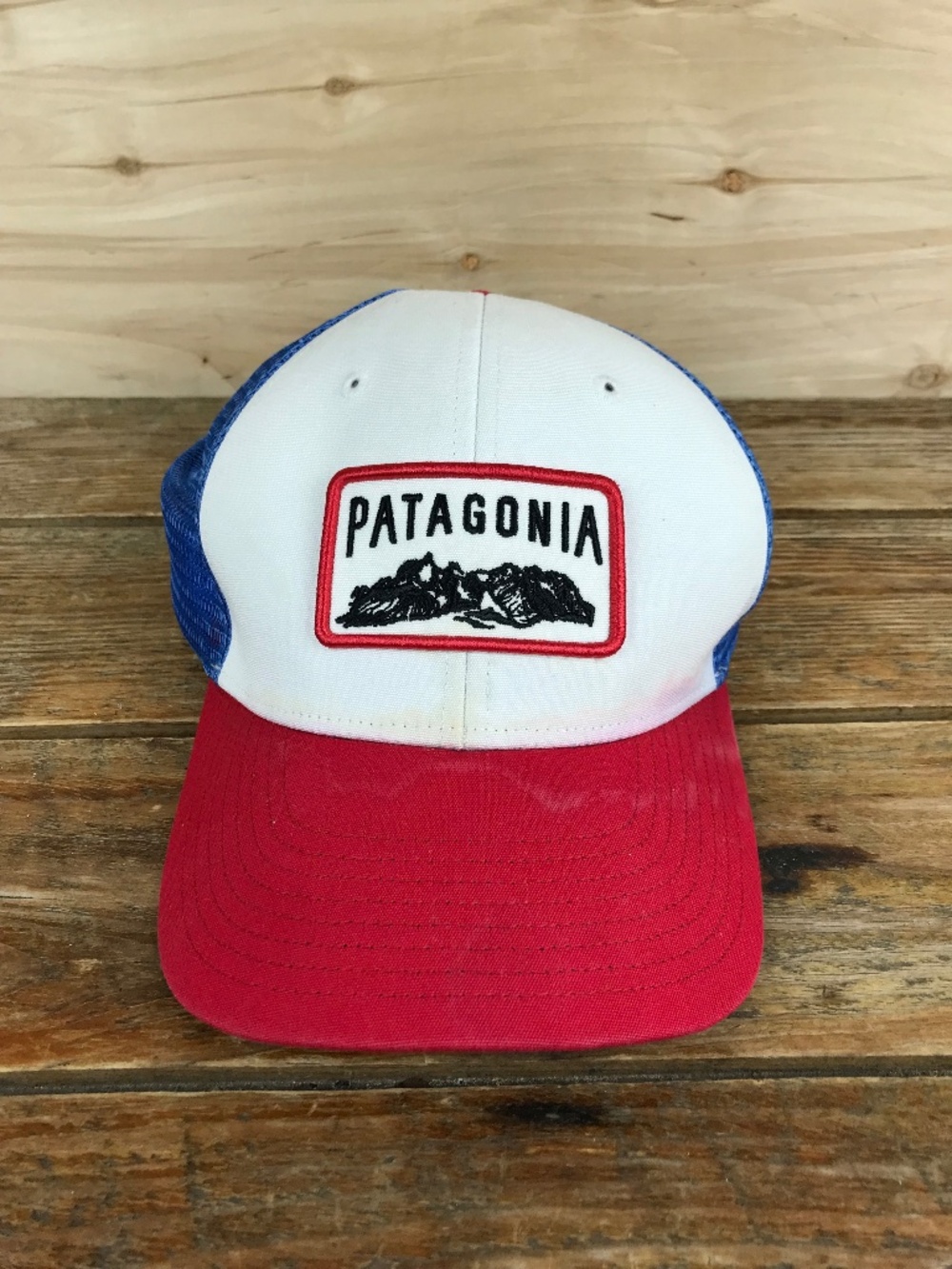 Patagonia Hat Cap Snapback Trucker Blue Red Patch One Size Adjustable